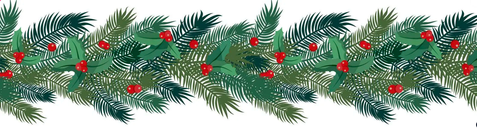 modern illustrated holiday garland with holly leaves, pine branches, and red berries for a festive Greetigram design
